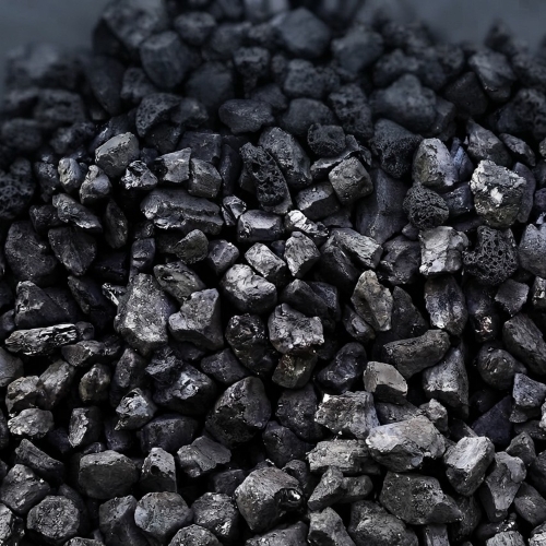 Industrial display of Gas Calcined Anthracite for metallurgical use.